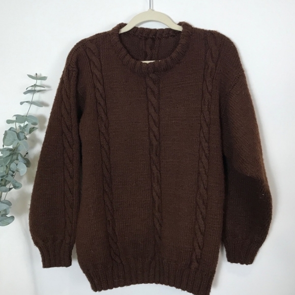 Vintage Sweaters - Vintage Knit Cabled Brown Fisherman Sweater